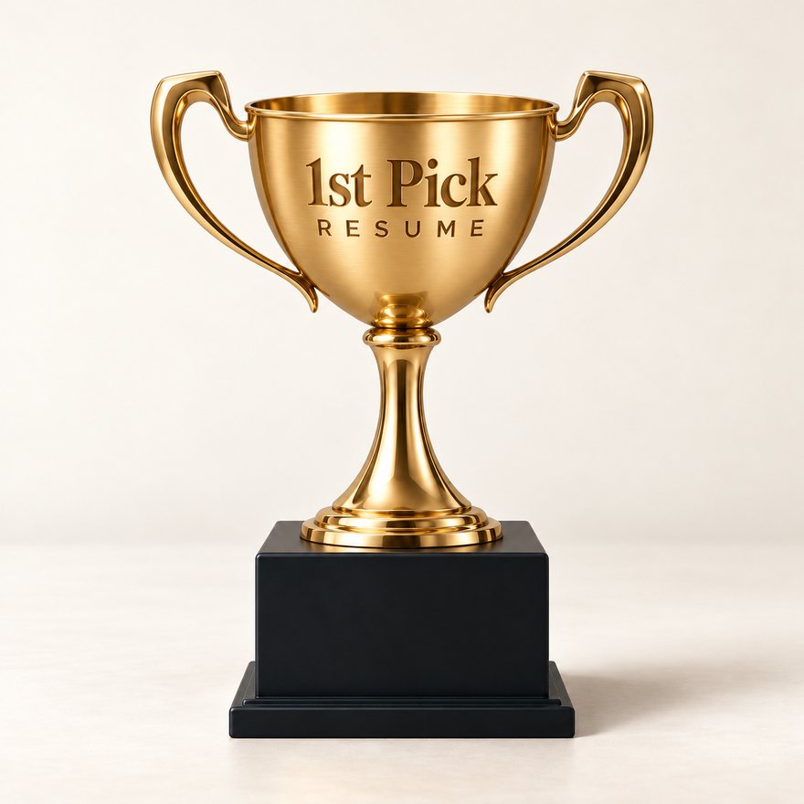 Gold trophy engraved with 1st Pick Resume